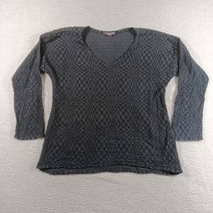 FLAX by Jeanne Engelhart Top Womens Medium Gray Long Sleeve Linen Blend Textured